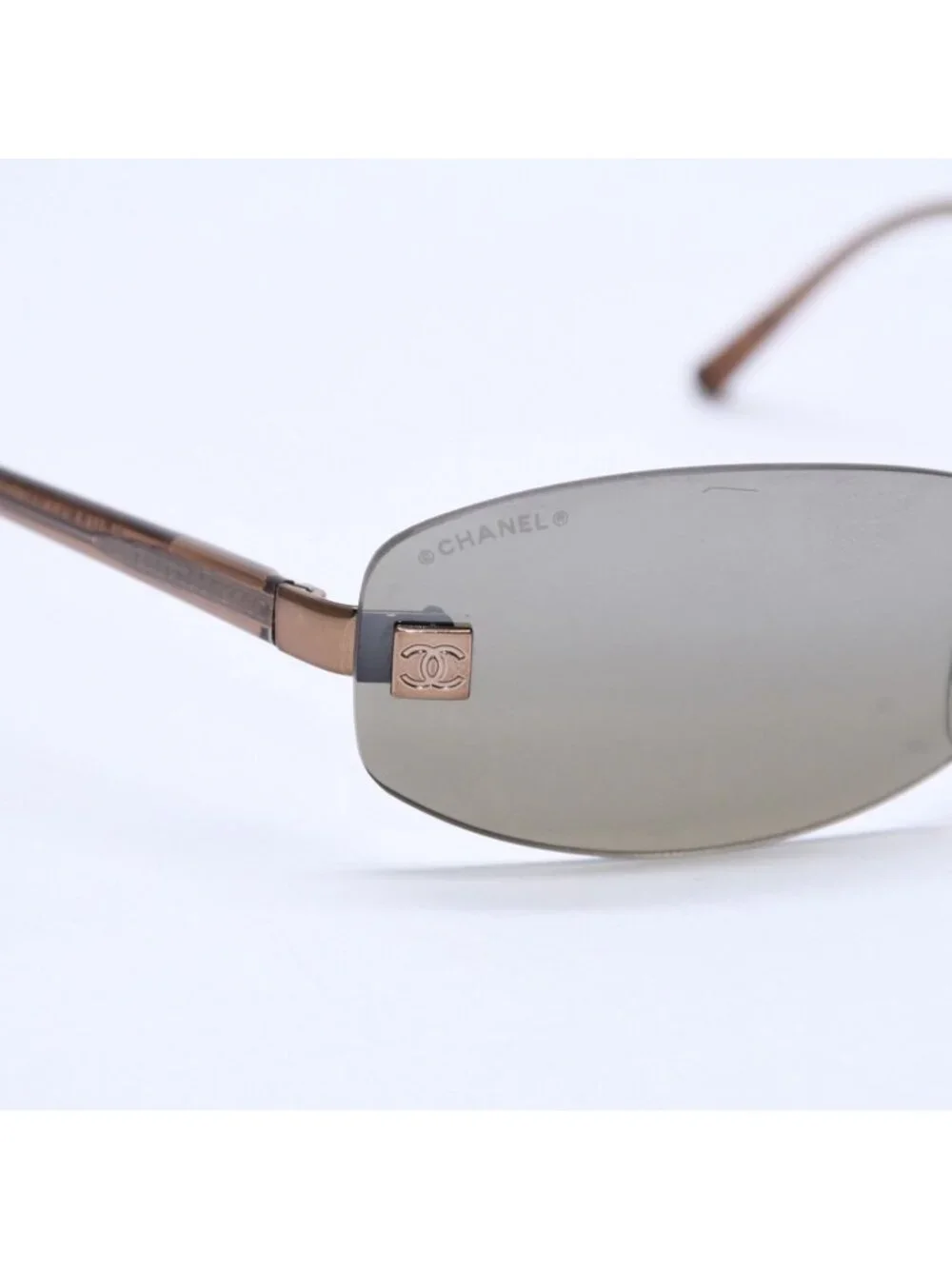 Chanel Rimless Sunglasses 18 Brown Acetate CC Logo Gold Eyewear